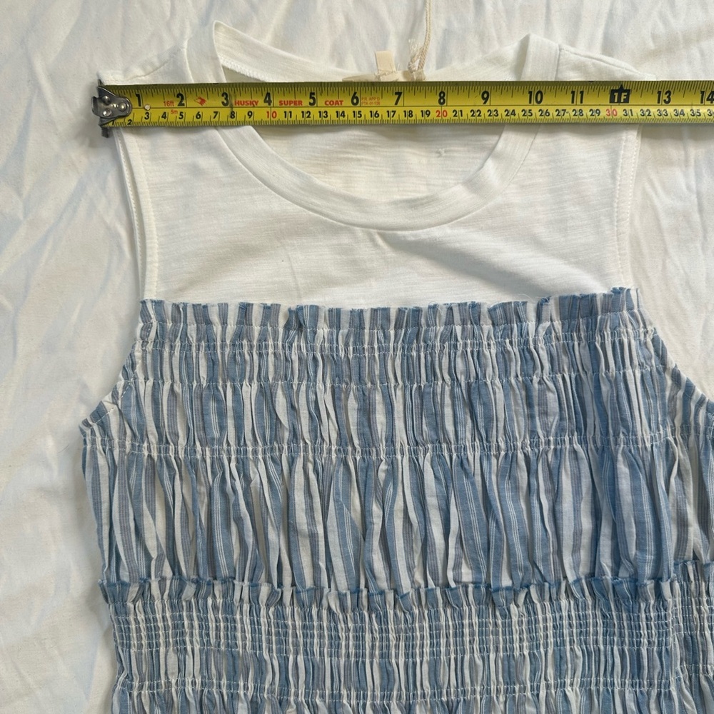 Mystree Women’s Blue White Striped Smocked Peplum Tank Top Sleeveless Cotton S - Picture 8 of 10